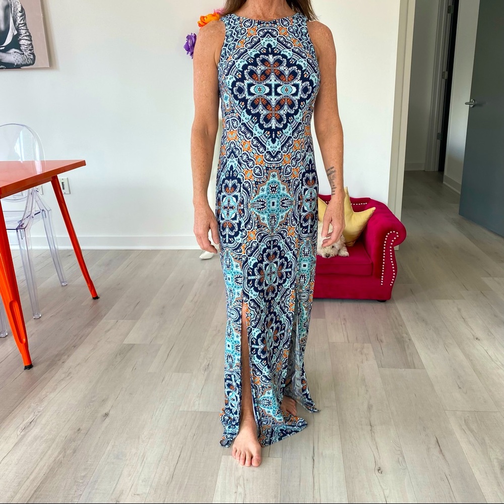 ❤️ London Times Boho Multi Color Sleeveless Maxi Dress